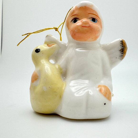 Vintage Ceramic Angel Ornaments Set Of 3 With Bird Duck Bunny Christmas Holiday - Picture 5 of 16